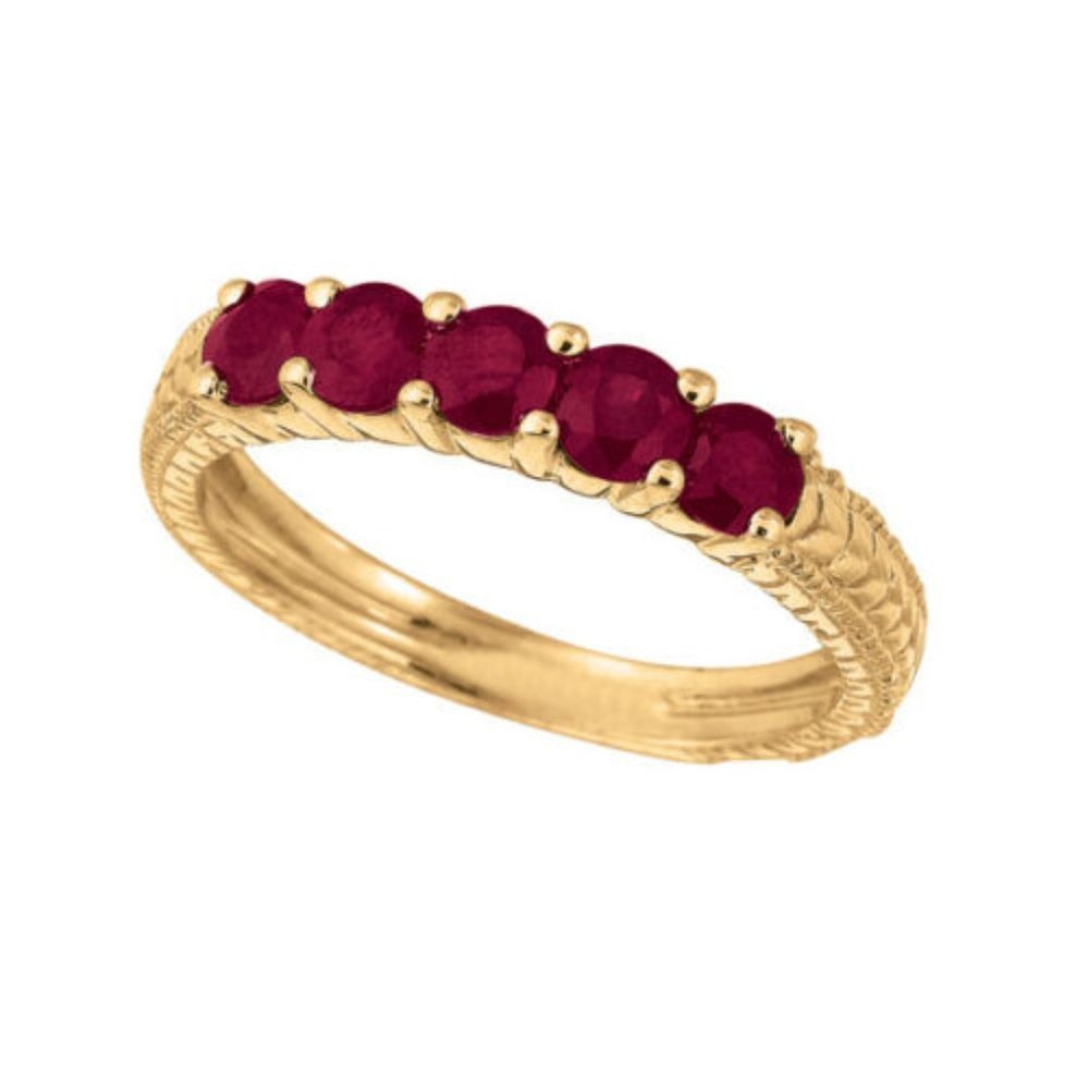 0.90 Carat Natural Ruby 5 Stone Ring Band 14K